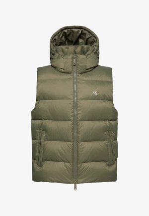 Calvin Klein Jeans, SVLS NYLON ZIP OFF HOOD DOWN PUF - Vest - dusty olive