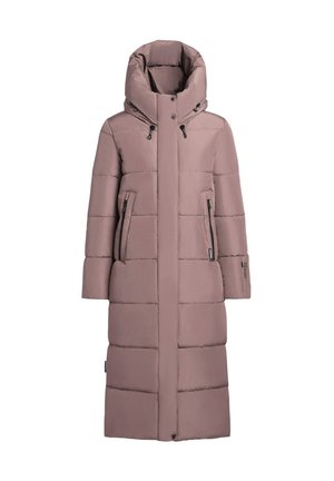 Gara, polsterēta virsjaka no maigās rozā auduma. Tai ir augsts apkaklis, divas priekšējās kabatas ar rāvējslēdzējiem un taisna silueta. Rotāta ar melnu metāla aksesuāru.