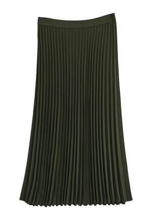 Plissé-midirok in donkergroen, gemaakt van lichtgewicht stof. Bevat een brede, elastische tailleband en uniforme verticale plooien.