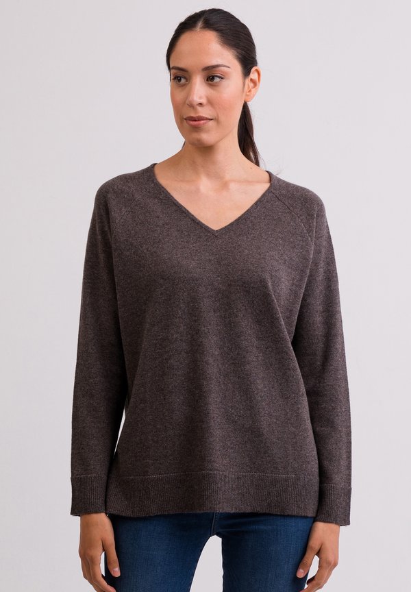 MIT SEITENSCHLITZEN - Strickpullover - taupe melange