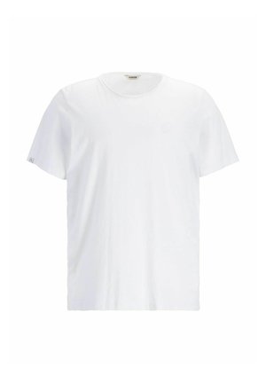 Biała koszulka z krótkim rękawem wykonana z bawełny. Posiada okrągły dekolt i subtelne logo z przodu. Gładka tekstura i luźny krój.