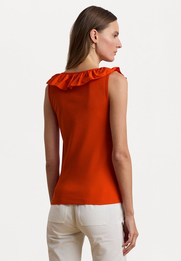 RUFFLE TRIM COTTON SLEEVELESS TOP - Top - orange3