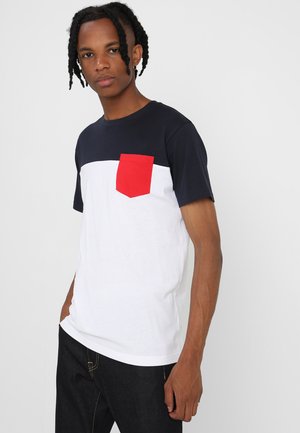 3-TONE POCKET TEE - Printtipaita - white /navy/ firered