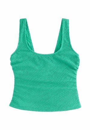 Grünes, strukturiertes Tanktop mit eckigem Ausschnitt und breiten Trägern, ausgestattet mit einem glatten Innenfutter.