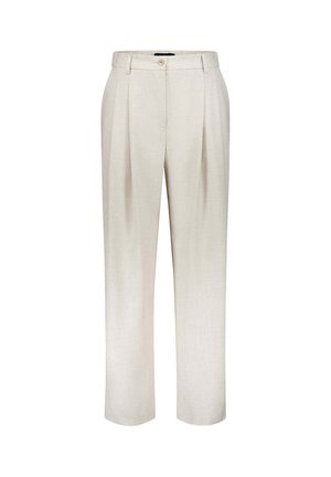 Hellbeige, gerade geschnittene Hose mit Vorderfalten, Gürtelschlaufen und Knopfverschluss in der Taille.