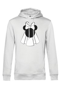 Hellgrau Hoodie mit einem schwarz-weißen Druckdesign eines Charakters mit einem Bogen und einem kleidähnlichen Umhang. Aus Baumwollmaterial, mit Kordelzug-Kapuze.