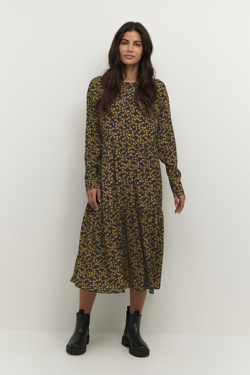 Kaffe BPHELLYA LONG SLEEVE LONG DRESS Robe De Jour Black Yellow 