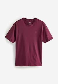 Bordeaux bomulds T-shirt med rund hals, korte ærmer og et lille logo på brystet. Glat tekstur, almindelig pasform.