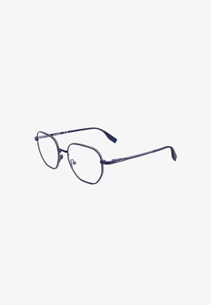 Occhiali sottili in metallo nero con lenti quadrate arrotondate e naselli regolabili, marchiati Karl Lagerfeld sulle aste.