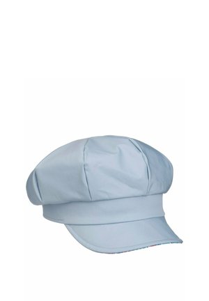 Light blue fabric newsboy cap with a rounded crown and a stiff visor in front on a white background.