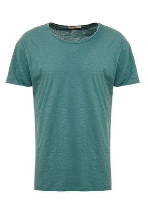 Kurzärmeliges Herren-T-Shirt mit Rundhalsausschnitt in Petrolgrün mit einem dezent strukturierten Stoff, dargestellt vor weißem Hintergrund.
