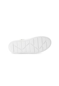 Witte sneakersole met een gestructureerd patroon van groeven en profiel, met een lichte kromming bij de teen en stevige, vlakke constructie.