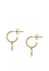 Gula hoopsmedaljer med en vriden design, med en liten cirkulär hängande del prydd med klara rhinestones.