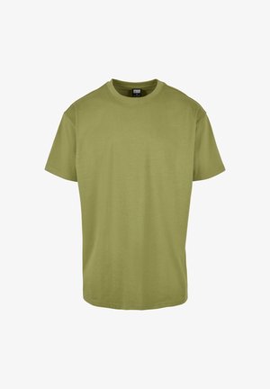 T-shirt verde oliva a maniche corte realizzata in morbido cotone, con girocollo e orlo diritto, dalla texture liscia. Design minimalista.