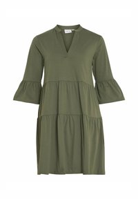 VILA MIT V-AUSSCHNITT 3/4-ARM - Džersejové šaty - dusty olive