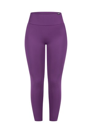 Lilla høj talje leggings lavet af glat, strækbart stof med en tætsiddende silhuet, der har et subtilt logo标签 ved livet.