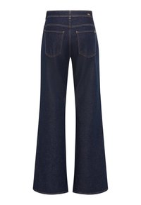 Dunkelblaue, weit geschnittene Jeans aus Denim mit zwei Gesäßtaschen, sichtbaren Nähten und einem hohen Bund.