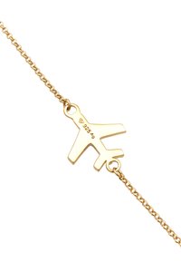 Goldarmband mit einem flugzeugförmigen Anhänger. Der Anhänger ist glatt mit einer polierten Oberflächenbehandlung und mit "925" für die Qualität von Sterlingsilber gekennzeichnet.