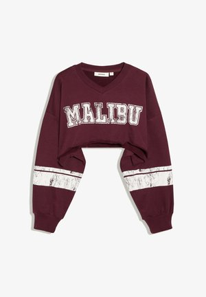 Bershka, CROPPED TEXT HOODIE - Sweatshirt - dark red