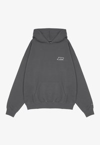 Felpa grigia con grande tasca, cappuccio con coulisse, polsini a coste e un piccolo logo sul petto. Tessuto morbido con un taglio comodo.