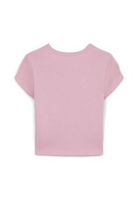 T-shirt in cotone rosa a maniche corte con scollatura rotonda e una superficie liscia, caratterizzato da un taglio dritto e senza grafiche visibili.