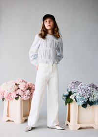 Mango Kids KID TEEN WIDE LEG WITH SEAM DETAIL - Kavbojke na trapez - white