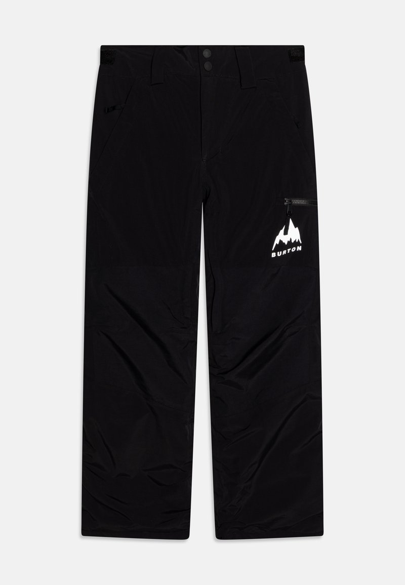 Schwarze Schneehosen aus wasserabweisendem Material. Mit einer Reißverschlusstasche, verstellbarem Bund und einem Berg-Logo am linken Bein.