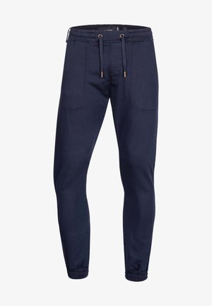 Marine joggerbroeken gemaakt van een zachte stof, met een elastische tailleband met trekkoord, taps toelopende benen en zijzakken.