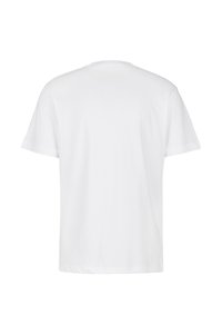 Witte korte mouwen t-shirt van katoen. Eenvoudige ronde halslijn en een rechte snit. Soepele textuur, geen patronen of extra details.