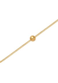 Bracelet en or avec un design de chaîne délicat et un accent de perle ronde lisse, mettant en valeur une finition polie et une texture fine.