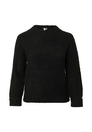Zwarte trui van textuurstof, met een ronde halslijn en lange mouwen. Het ontwerp heeft een ontspannen pasvorm met geribde manchetten.