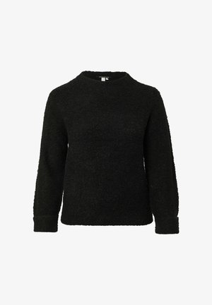 Zwarte trui van textuurstof, met een ronde halslijn en lange mouwen. Het ontwerp heeft een ontspannen pasvorm met geribde manchetten.