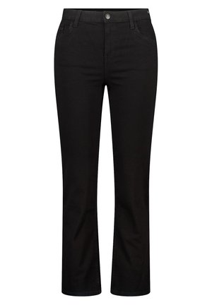 Zwarte denim trousers met een rechte pijpdesign, voorzien van een knoop- en ritssluitingen, voorzakken en subtiele stikdetails.