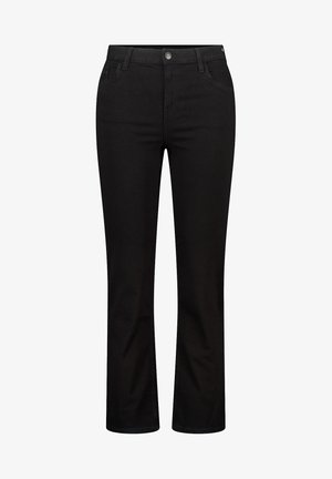 Zwarte denim trousers met een rechte pijpdesign, voorzien van een knoop- en ritssluitingen, voorzakken en subtiele stikdetails.