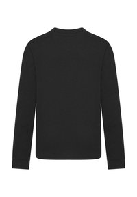 Svart langermet t-skjorte med rund hals. Laget av mykt stoff, den har en klassisk passform og enkle sømmer på ermene og kanten.