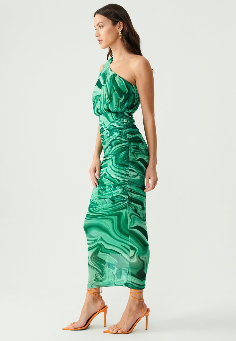 green emerald velvet dress Lucia Wrap Green Marble Print Midi Dress – Girl In Mind