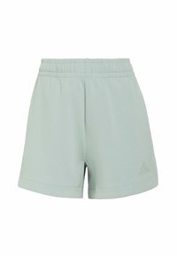 Light gray elastic waist shorts with a small Adidas logo on the lower left leg, displayed on a white background.