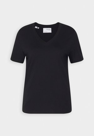 Selected Femme SLFESSENTIAL  V-NECK NOOS - Osnovna majica kratkih rukava - black