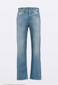 Lichtblauwe spijkerbroeken van denim met een rechte pijp, hoge taille, vijf zakken en subtiele kleurvervaging. Voorzien van een ritssluiting en knoopsluiting.