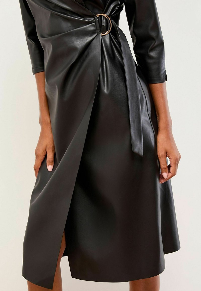 Lipsy REGULAR FIT - WRAP MIDI - Day dress - black faux leather/black -  Zalando