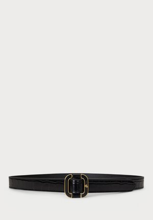 SLIDE BUCKLE CROC EMBOSSED LEATHER BELT - Cinturón - black