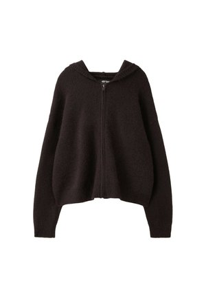 Stradivarius, ZIPPED HOODED KNIT CARDIGAN - Gilet - dark brown