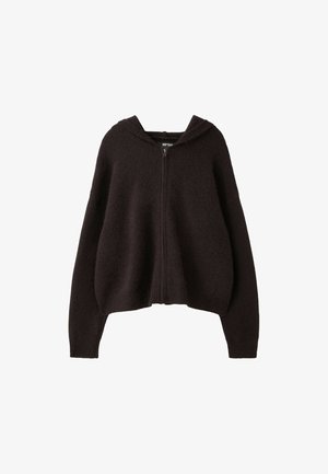 Stradivarius, ZIPPED HOODED KNIT CARDIGAN - Gilet - dark brown