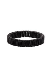 Bracciale in rete flessibile nera con forma arrotondata e liscia. Presenta un design intrecciato per un effetto texture e un aspetto leggero.