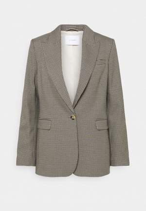 Veste simple boutonnage avec motif pied-de-poule marron et beige, revers crantés, poches à rabat et doublure intérieure crème claire par Ivy & Oak.