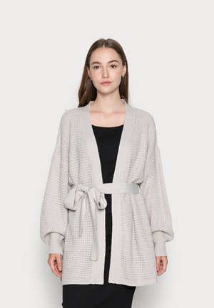 STITCH BELTED BALLOON SLEEVE CARDI - Cardigan - grey