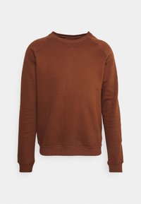 Felpa marrone con collo rotondo, maniche lunghe e polsini a coste. Tessuto morbido, design minimalista e dettagli di cucitura uniforme in tutto il capo.