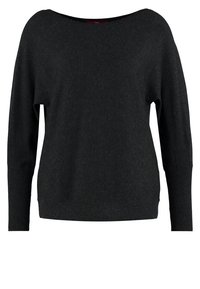 Maglione nero con scollatura ampia, maniche lunghe e vestibilità rilassata. Realizzato in tessuto morbido con polsini e orlo a coste. Design semplice e versatile.