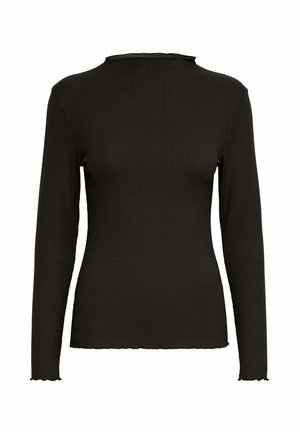 Juodas, raukiniais iškirpėle ir skeltuku ilgas rankovės viršus. Pagamintas iš tamprios medžiagos, suteikiančios dailią figūrą.