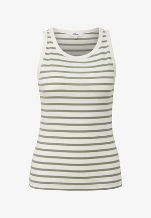 Sleeveless ribbed tank top with horizontal light gray and white stripes, round neckline, and s.Oliver brand label.